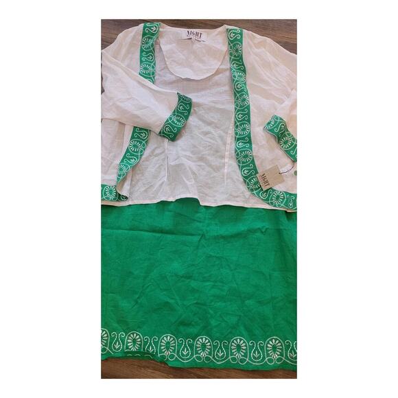 NIGHT STUDIO NWT - Vintage Linen Skirt Set, Green & White Size 22 - BEAUTIFUL! - Picture 1 of 3